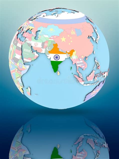 India on Political Globe with Flags Stock Illustration - Illustration ...