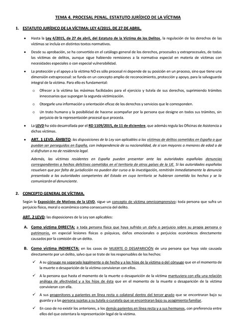 Estatuto Jurídico De La Víctima Tema 4 Procesal Penal Estatuto