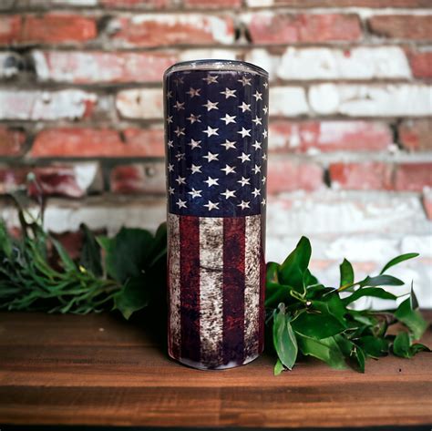 20 Oz Distressed American Flag Tumbler Etsy