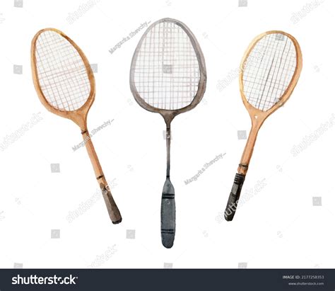 Badminton Watercolor Three Rackets Isolated On Stock Illustration