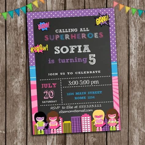 Superhero Girl Birthday Invitation Supergirls Party Printable