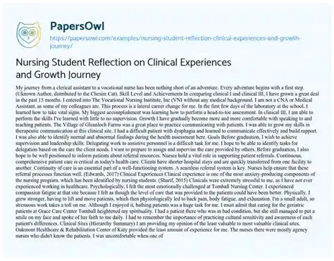 Nursing Student Reflection On Clinical Experiences And Growth Journey