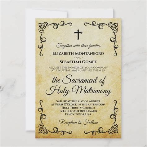 Vintage Parchment Catholic Nuptial Mass Wedding Invitation Zazzle