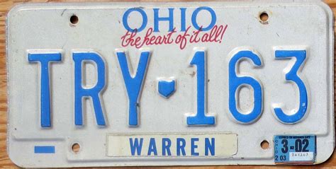 2002 Ohio Vg Automobile License Plate Store Collectible License