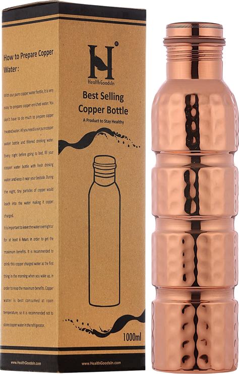 Eship Exports Pure Hammered Copper Water Bottle Handmade Copper Drinkware Water