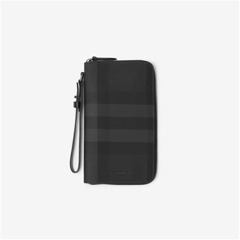 Check Travel Wallet In Charcoal Men Canvas Burberry® Official