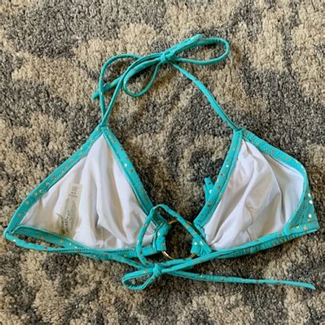 Rare Victorias Secret Teal And Gold Poka Dot Bikini W Gem