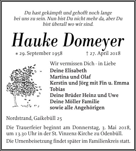 Hauke Domeyer Danksagung Husumer Nachrichten