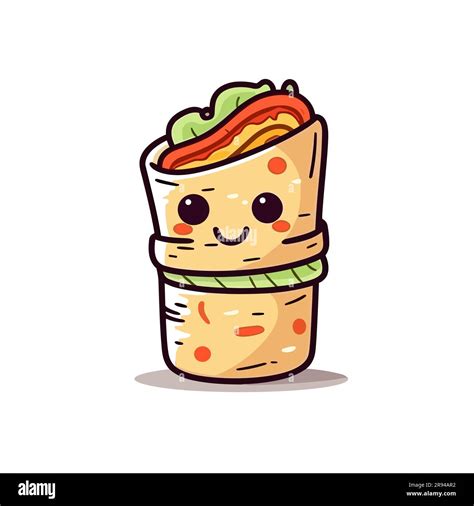 Mexican Burrito Wrap Burritos Hand Drawn Illustration Vector Doodle