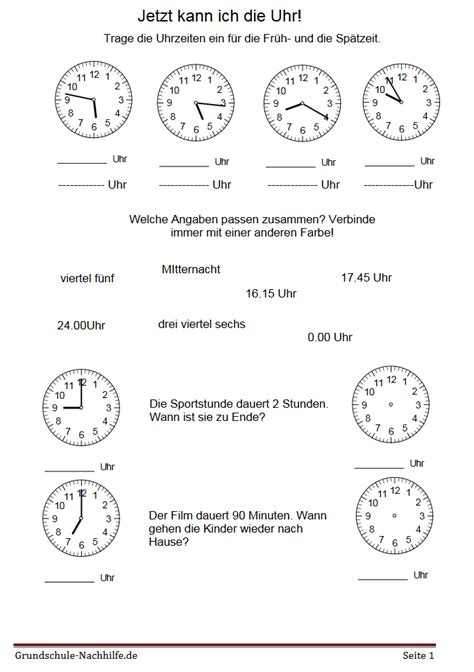 Grundschule Nachhilfe De Arbeitsblatt Nachhilfe Mathe Klasse 2 Und 3 Jetzt Kann Ich Die Uhr