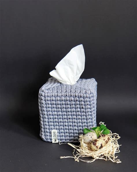 Square Grey Tissue Box Cover Crochet Scandinavian Style Paper Etsy