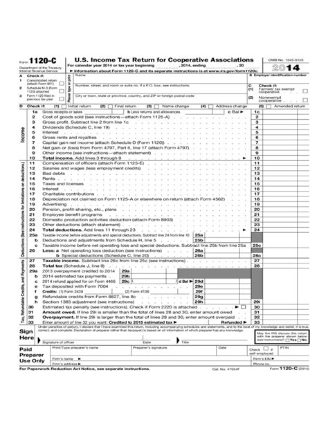 Form 1120-C - U.S. Income Tax Return for Cooperative Associations (2014 ...