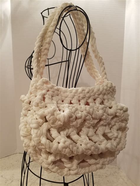 White T Shirt Crochet Purse Boho Bag Tshirt Yarn Bag Pink Etsy Yarn Bag Boho Bag Boho Purses