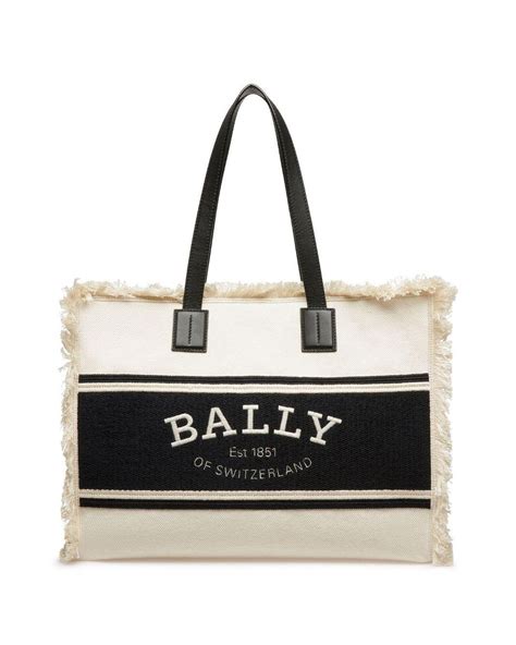 Bally Crystalia Two Tone Canvas Tote Bag In Black Lyst Canada