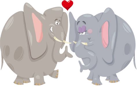 Elephants In Love Cartoon Illustration Greeting Valentine Card Feelings