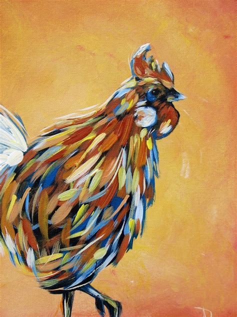 Rooster original acrylic painting on canvas great GIFT