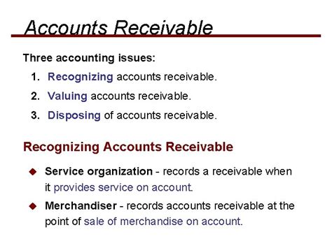 Account Receivables Accounts Receivable Three Accounting Issues 1