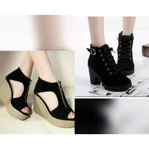 Jual SNM136 Wedges Resleting Hitam Sepatu Boot Wanita Kota