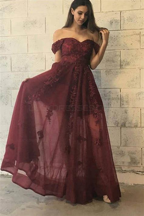 Lace Off The Shoulder Long Prom Dresses Party Evening Gowns