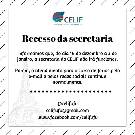 Celif Recesso De Final De Ano Da Secretaria