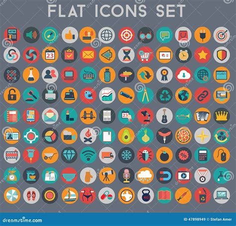 Sistema Grande De Iconos Planos Del Vector Con Colores Modernos