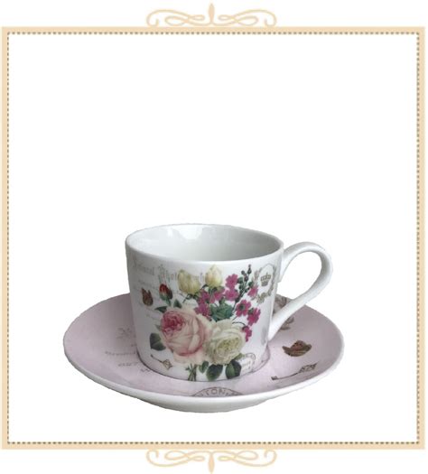 Botanical Pink Butterfly Teacup And Saucer Queen Mary Tea