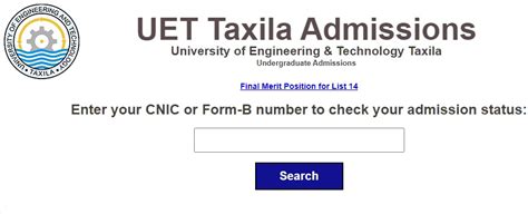 UET Taxila Merit List 2023 1st 2nd 3rd 4th Uettaxila Edu Pk