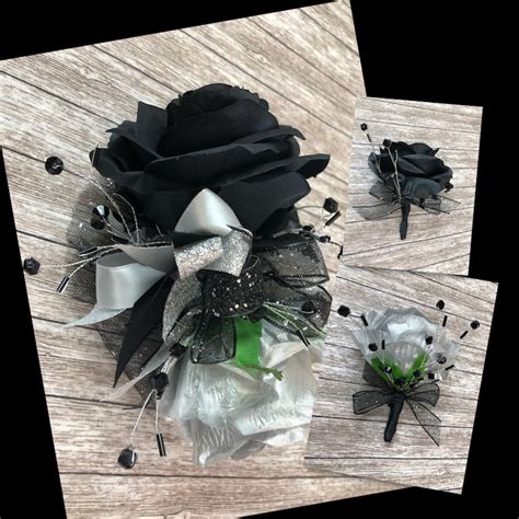 Black And Silver Prom Corsage Set Black And Silver Corsage Etsy