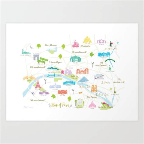 Illustrated Map Of Paris Art Print By Holly Francesca Society6