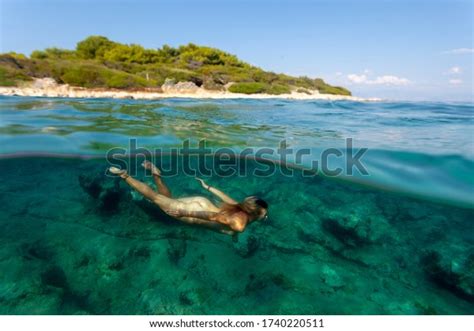 Naked Girl Swimming Diving Naturism Resort Stock Photo 1740220511