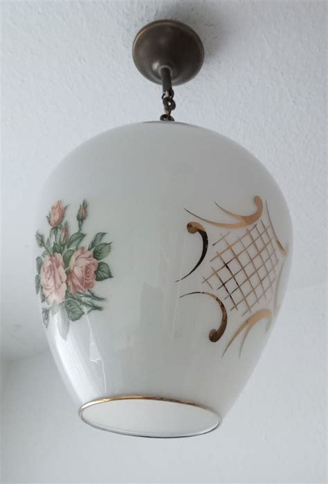 Lampe Art Déco Hängelampe Jugendstil Messing Glas Leuchte Opal Glas