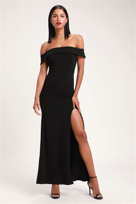 Glam Black Dress Off The Shoulder Maxi Dress Ots Maxi