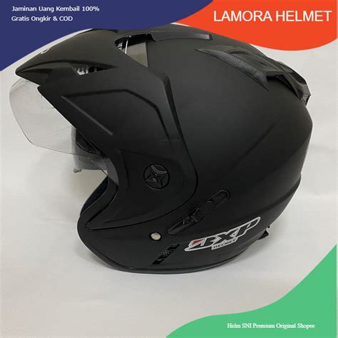 Jual 11 11 Helm JP 7 SNI Dewasa Polos Hitam Doff Dua Kaca Double