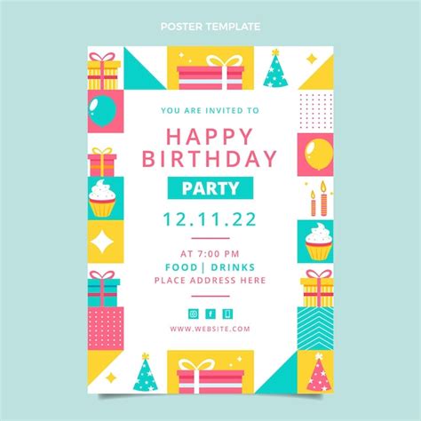 Cartaz De Aniversario Para Imprimir - Cartaz de aniversário em mosaico de design plano | Vetor Grátis