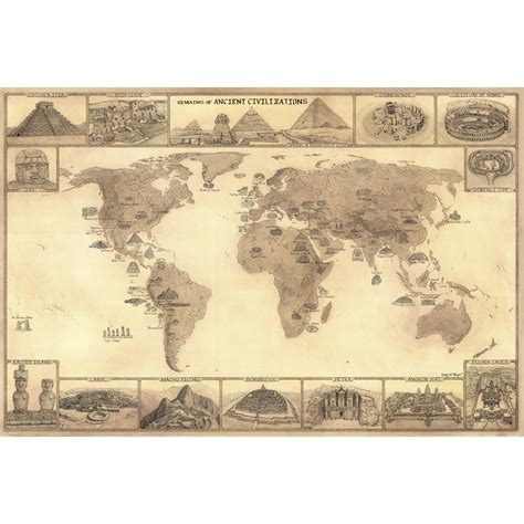 ANCIENT CIVILIZATIONS MAP Hand-drawn World Map Evidence of Past