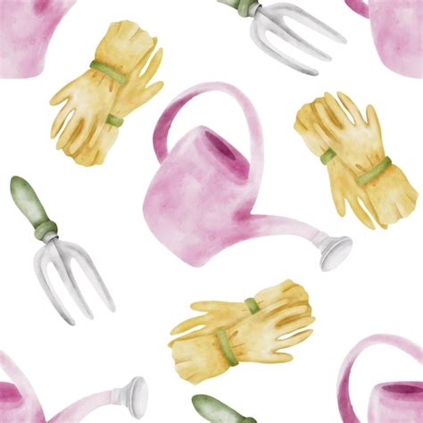 Premium Vector Watercolor Gardening Gloves Fork And Watering Can