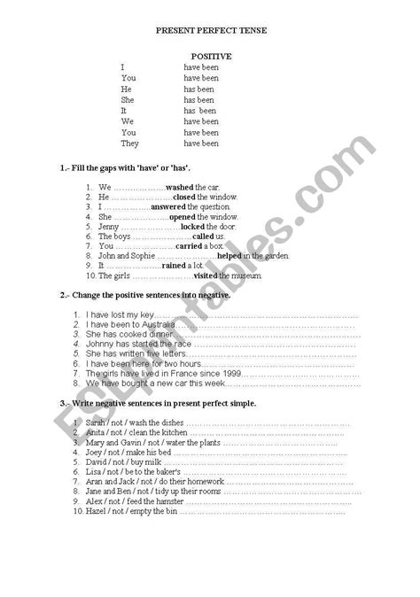 Present Perfect Tense Affirmative Negative And Interrogative Esl Worksheet By Janitaale