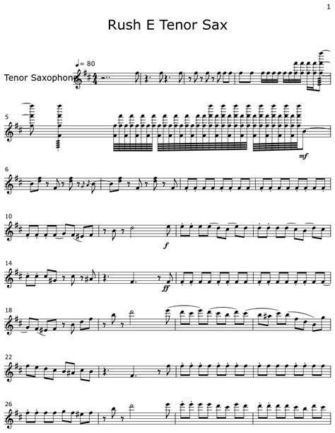 Rush E Tenor Sax Sheet Music For Tenor Saxophone