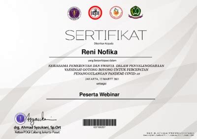 Sertifikat Webinar Pdgi Jakpus Kerjasama Dengan Magister Hukum