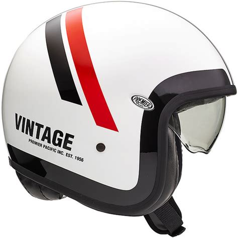 Casco Moto Jet Vintage In Fibra Premier VINTAGE EVO DO8 Bianco Rosso