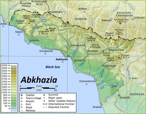 Abkhazia Physical Map Ontheworldmap