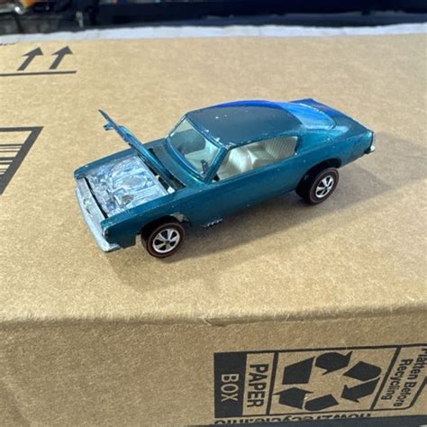 Vtg 1967 Original Mattel Hot Wheels Redline Custom Barracuda Aqua Car Hong Kong EBay