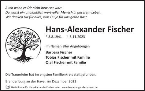 Traueranzeigen Von Hans Alexander Fischer M Rkische Onlinezeitung