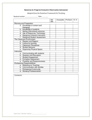 Fillable Online Teacher Observation Danielson Framework For Teaching