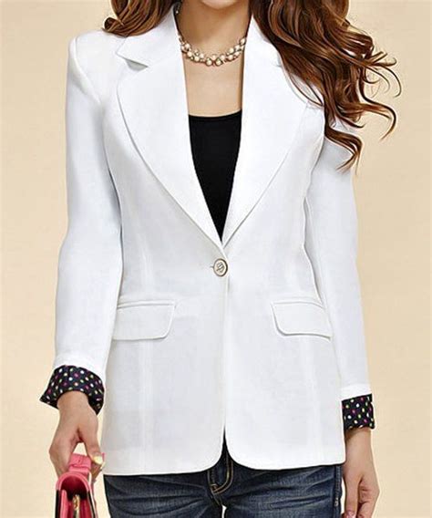 Long Sleeve One Button Polka Dot Blazer For Women Fashion Blazers For Women White Blazer Outfits