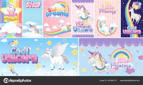 Nettes Einhorn Banner Auf Pastellfarbenem Hintergrund Stock