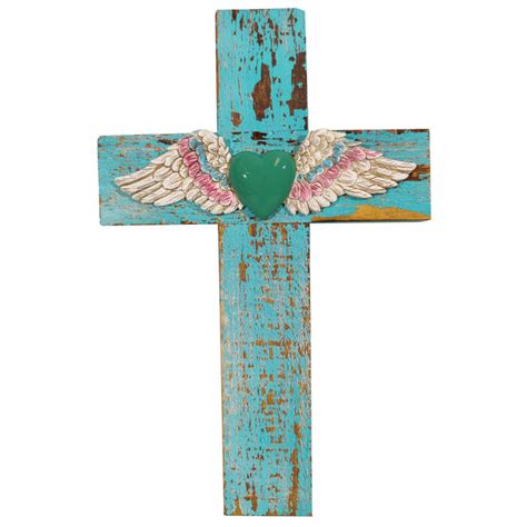 Trinx Angel Wings On Distressed Wood Hanging Wall Cross Wayfair