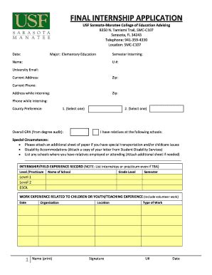 Fillable Online Usfsm Final Internship Application Usfsm Fax Email