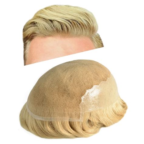 French Lace Front Mens Toupee Bleachhed Knots Human Hair System For Men Poly Skin