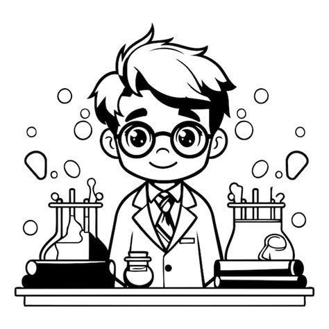 Enfant Scientifique En Blouse De Laboratoire Et Lunettes Illustration